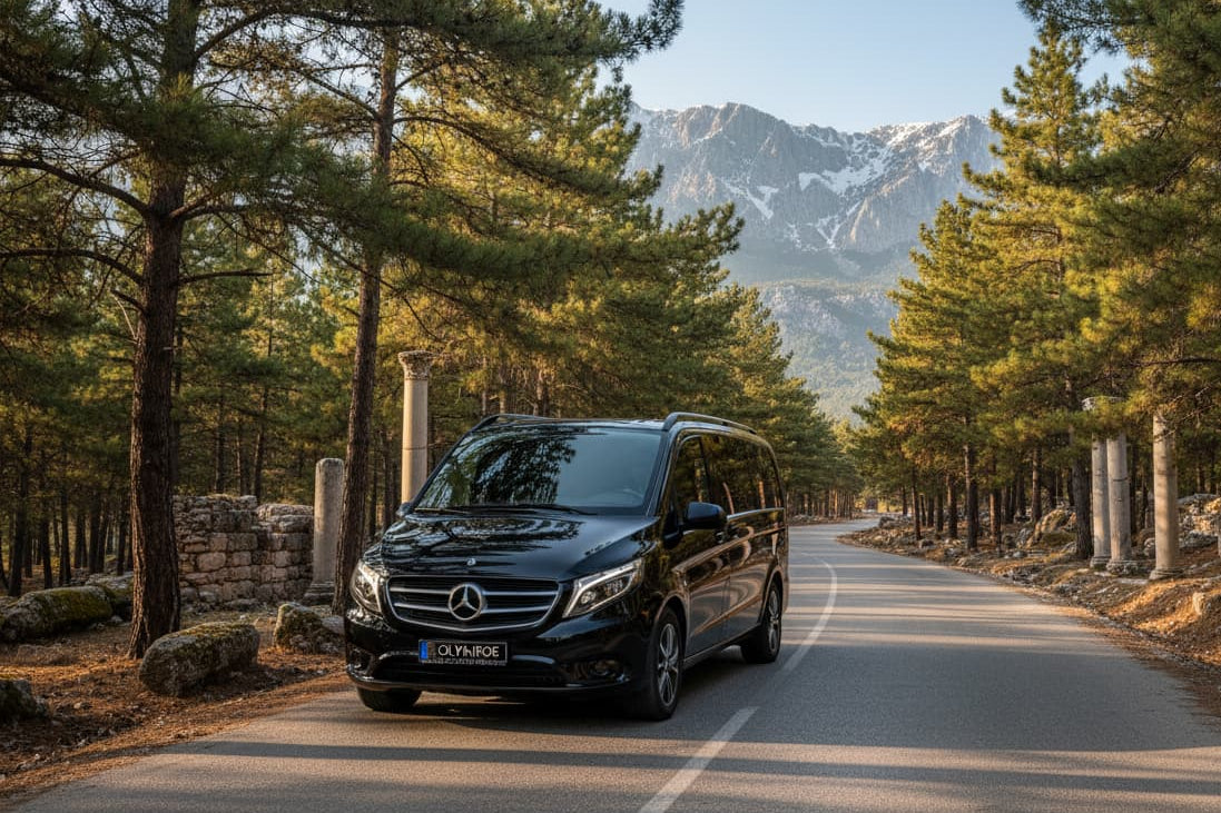 TTT Transfer – Trustable Turkish Transfer Mercedes Vito private transfer from Olympos and Adrasan to Antalya Airport through Olympos national park with pine forests and Taurus