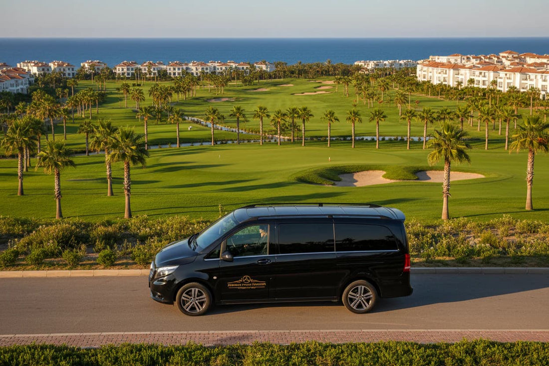 TTT Transfer – Trustable Turkish Transfer Mercedes Vito private airport transfer to Belek with luxury golf resort and Mediterranean landscape