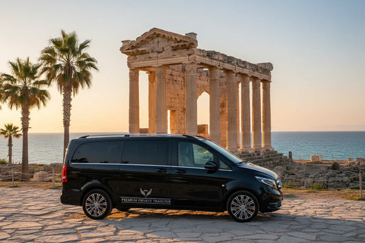 TTT Transfer – Trustable Turkish Transfer Mercedes Vito private airport transfer to Side with Temple of Apollo ruins and Mediterranean Sea