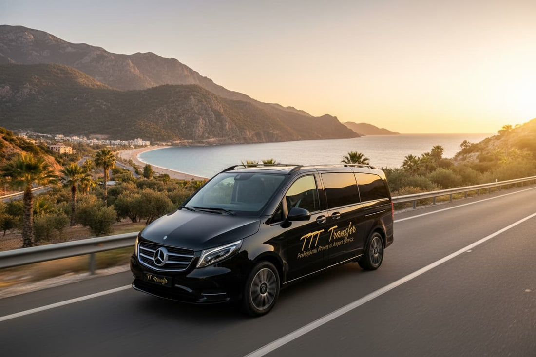 TTT Transfer – Trustable Turkish Transfer Mercedes Vito private airport transfer on scenic Turkish highway with Mediterranean coastline