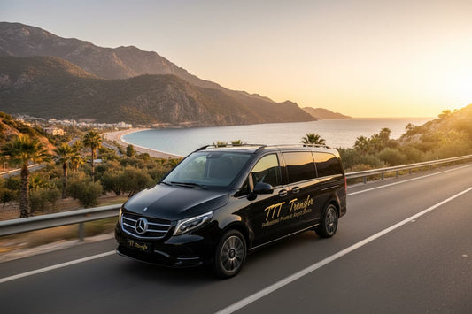TTT Transfer – Trustable Turkish Transfer Mercedes Vito private airport transfer on scenic Turkish highway with Mediterranean coastline