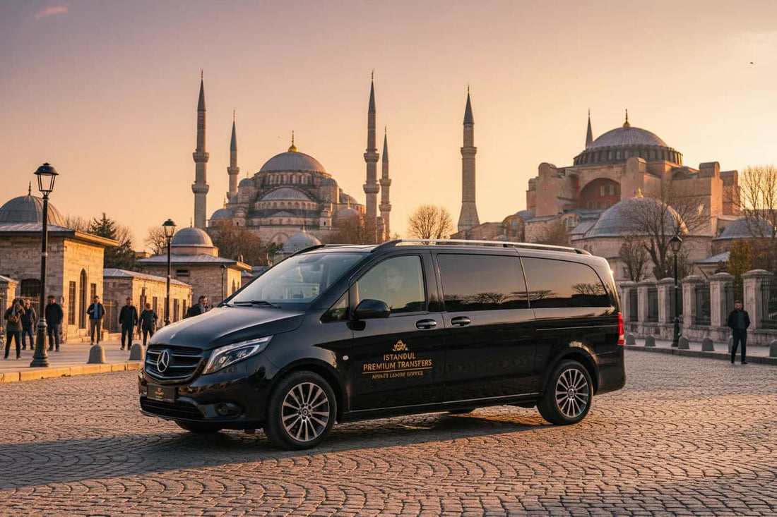 TTT Transfer – Trustable Turkish Transfer Mercedes Vito private transfer arriving at Istanbul Old City Sultanahmet with Blue Mosque and Hagia Sophia
